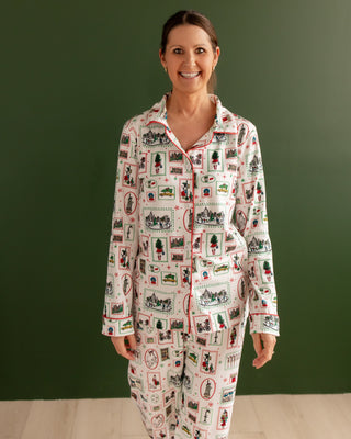 Organic Cotton Women's Button Down Pajamas - Girls Christmas in New York