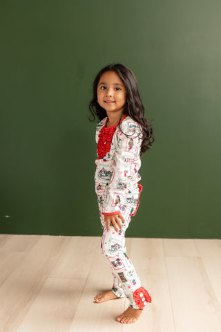 Organic Cotton Ruffle Buttflap Pajamas - Girls Christmas in New York