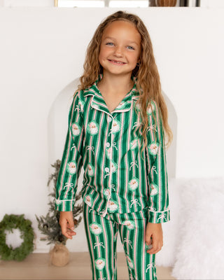 ****PREORDER***Girls Button Down Pajamas - Pink Bows Santa