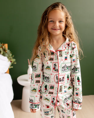 Organic Cotton Girls Button Down Pajamas - Girls Christmas in New York