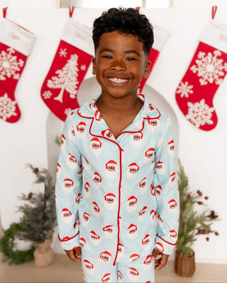 Kids Button Down Pajamas - Vintage Black Santa Holiday Lounge - Sugar Bee Clothing