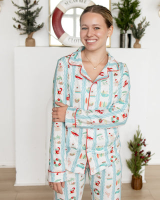 ****PREORDER***Adult Button Down Pajamas - Christmas at The Beach - Sugar Bee Clothing