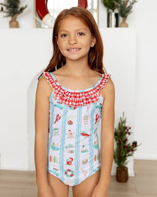 ****PREORDER***Bow Back Swimsuit - Christmas at The Beach - Sugar Bee Clothing