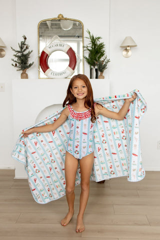 ****PREORDER***Bow Back Swimsuit - Christmas at The Beach - Sugar Bee Clothing
