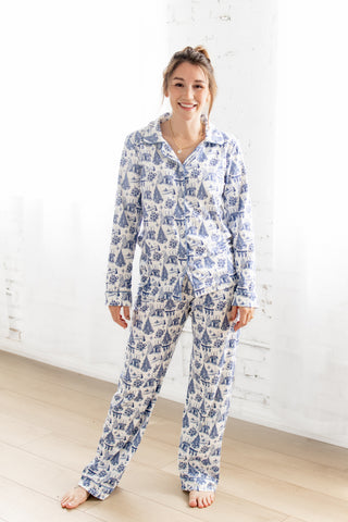 Organic Cotton Adult Button Down Pajamas - Timeless Toile