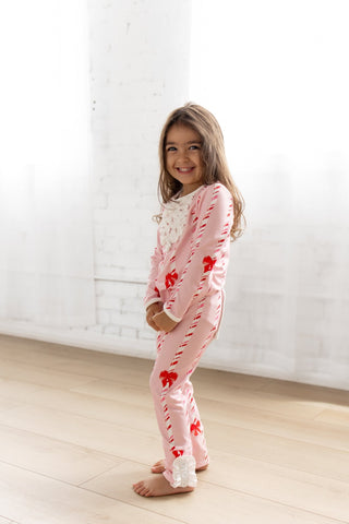 ****PREORDER***Ruffle Buttflap Pajamas - Candy Cane Lane - Sugar Bee Clothing