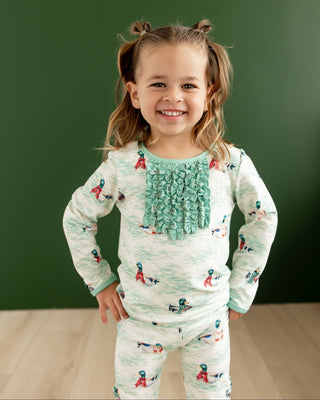****PREORDER***Ruffle Buttflap Pajamas - Winter Ducks - Sugar Bee Clothing
