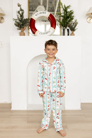 ****PREORDER***Kids Button Down Pajamas - Christmas at The Beach - Sugar Bee Clothing