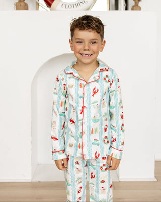 ****PREORDER***Kids Button Down Pajamas - Christmas at The Beach - Sugar Bee Clothing