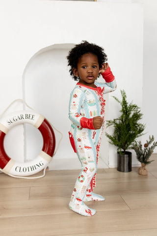****PREORDER***Ruffle Zippy Pajamas - Christmas at The Beach - Sugar Bee Clothing