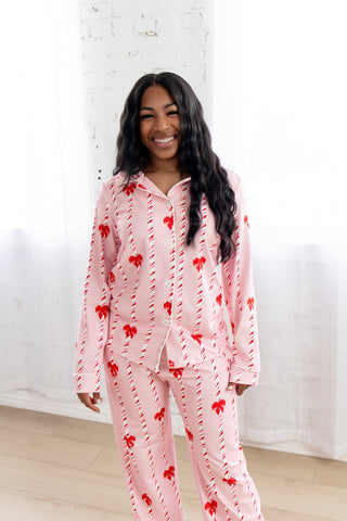 ****PREORDER***Adult Button Down Pajamas - Candy Cane Lane - Sugar Bee Clothing