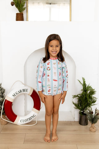 ****PREORDER***Ruffle Bottom Swimsuit - Christmas at The Beach - Sugar Bee Clothing