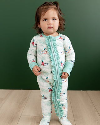 ****PREORDER***Ruffle Zippy Pajamas - Winter Ducks - Sugar Bee Clothing