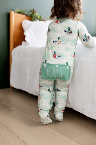 ****PREORDER***Ruffle Zippy Pajamas - Winter Ducks - Sugar Bee Clothing
