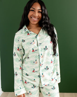 ****PREORDER***Adult Button Down Pajamas - Winter Ducks - Sugar Bee Clothing