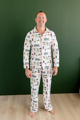 Organic Cotton Men's Button Down Pajamas - Boys Christmas in New York