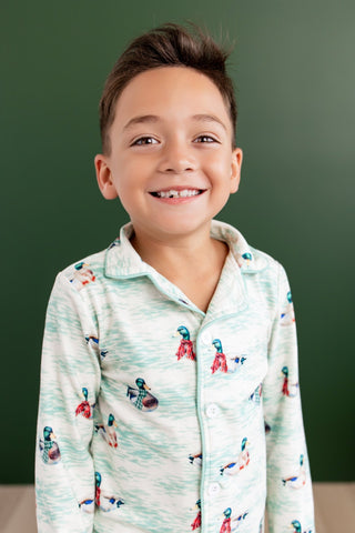 ****PREORDER***Kids Button Down Pajamas - Winter Ducks - Sugar Bee Clothing