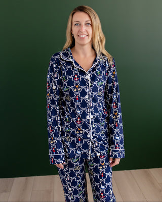 ****PREORDER***Women's Button Down Pajamas - 12 Days of Christmas Bows - Sugar Bee Clothing