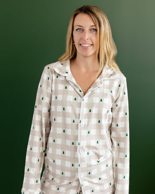 ****PREORDER***Adult Button Down Pajamas - Holiday Gingham - Sugar Bee Clothing