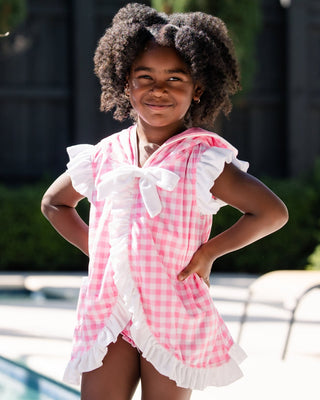 ***PREORDER***Swim Cover Up - Pink Gingham Ruffle With Bows