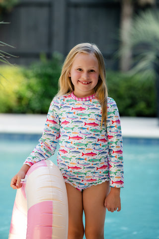 ***PREORDER***Ruffle Bottom Swimsuit - Rainbow Fish
