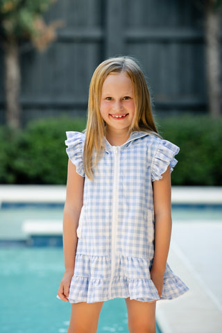 ***PREORDER***Ruffle Swim Cover Up - Blue Gingham