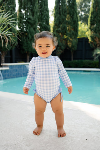 ***PREORDER***Ruffle Bottom Swimsuit - Blue Gingham