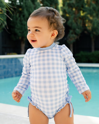 ***PREORDER***Ruffle Bottom Swimsuit - Blue Gingham