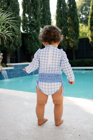 ***PREORDER***Ruffle Bottom Swimsuit - Blue Gingham