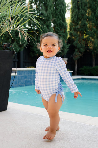 ***PREORDER***Ruffle Bottom Swimsuit - Blue Gingham