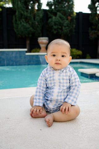 ***PREORDER***One - Piece Baby Swimsuit - Blue Gingham