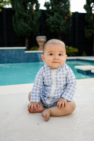 ***PREORDER***One - Piece Baby Swimsuit - Blue Gingham