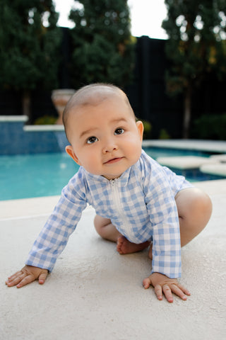 ***PREORDER***One - Piece Baby Swimsuit - Blue Gingham