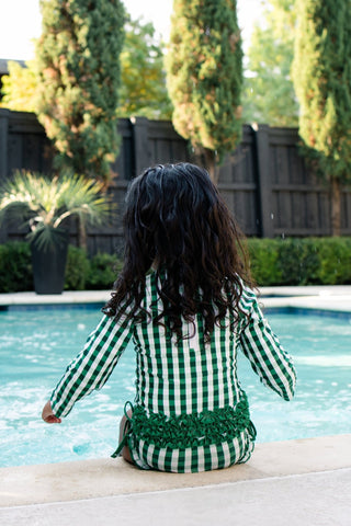 ***PREORDER***Ruffle Bottom Swimsuit - Green Gingham