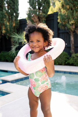 Bow Back Swimsuit - Red Hydrangeas - Sugar Bee Clothing