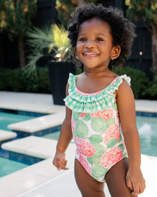 Bow Back Swimsuit - Red Hydrangeas - Sugar Bee Clothing