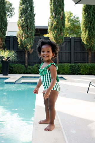 ***PREORDER***Bow Back Swimsuit - Green Gingham - Sugar Bee Clothing