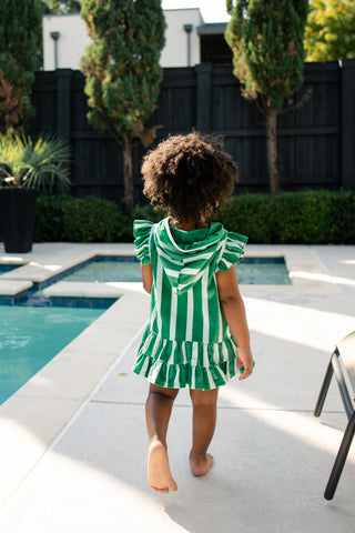 ***PREORDER***Ruffle Swim Cover Up - Green Cabana Stripe