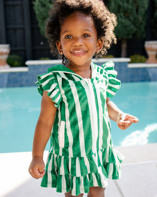 ***PREORDER***Ruffle Swim Cover Up - Green Cabana Stripe