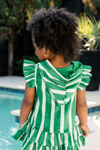 ***PREORDER***Ruffle Swim Cover Up - Green Cabana Stripe