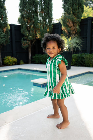 ***PREORDER***Ruffle Swim Cover Up - Green Cabana Stripe