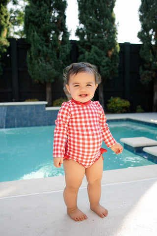 Ruffle Bottom Swimsuit - Red Gingham - Sugar Bee Clothing