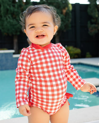 Ruffle Bottom Swimsuit - Red Gingham - Sugar Bee Clothing