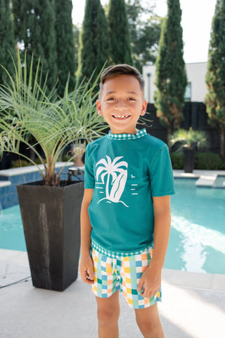 Compression Swim Shorts - Clubhouse Check - Sugar Bee Clothing