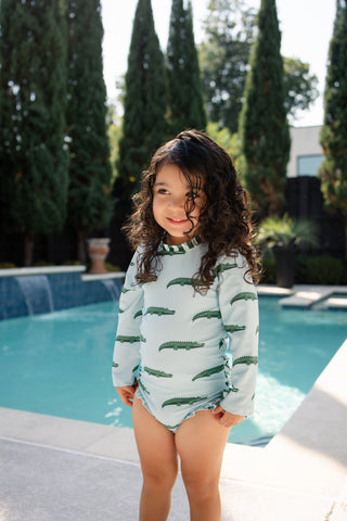 ***PREORDER***Ruffle Bottom Swimsuit - Alligator