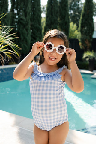 ***PREORDER***Bow Back Swimsuit - Blue Gingham