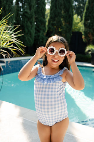 ***PREORDER***Bow Back Swimsuit - Blue Gingham