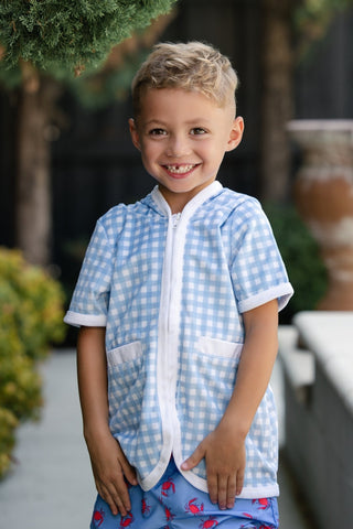 ***PREORDER***Boys Swim Cover Up - Blue Gingham - Sugar Bee Clothing
