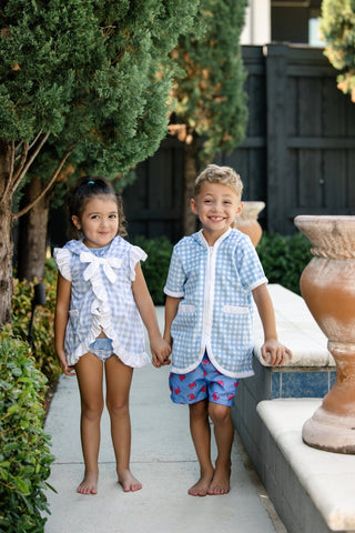 ***PREORDER***Boys Swim Cover Up - Blue Gingham - Sugar Bee Clothing