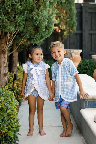 ***PREORDER***Swim Cover Up - Blue Gingham With Bows
